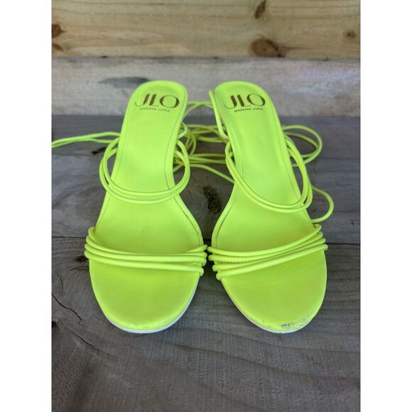 Jennifer Lopez Shoes - JLO Jennifer Lopez Neon Lime Faux Leather 4" Heel Strappy Sandals‎ Size 6